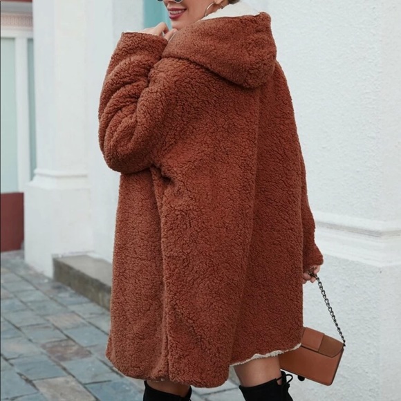 Reversible teddy jacket hooded shearling coat - Picture 2 of 6